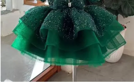 0-12 years old Christmas party puff sleeve sequin girls evening dress