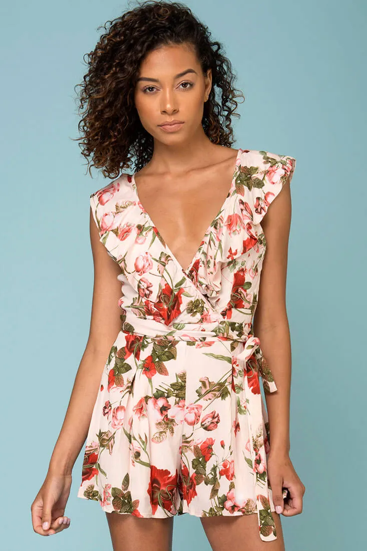 Aubriella Floral Romper Beige