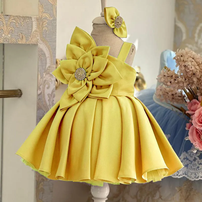 Baby birthday dress fashionable flower bow girl princess dress