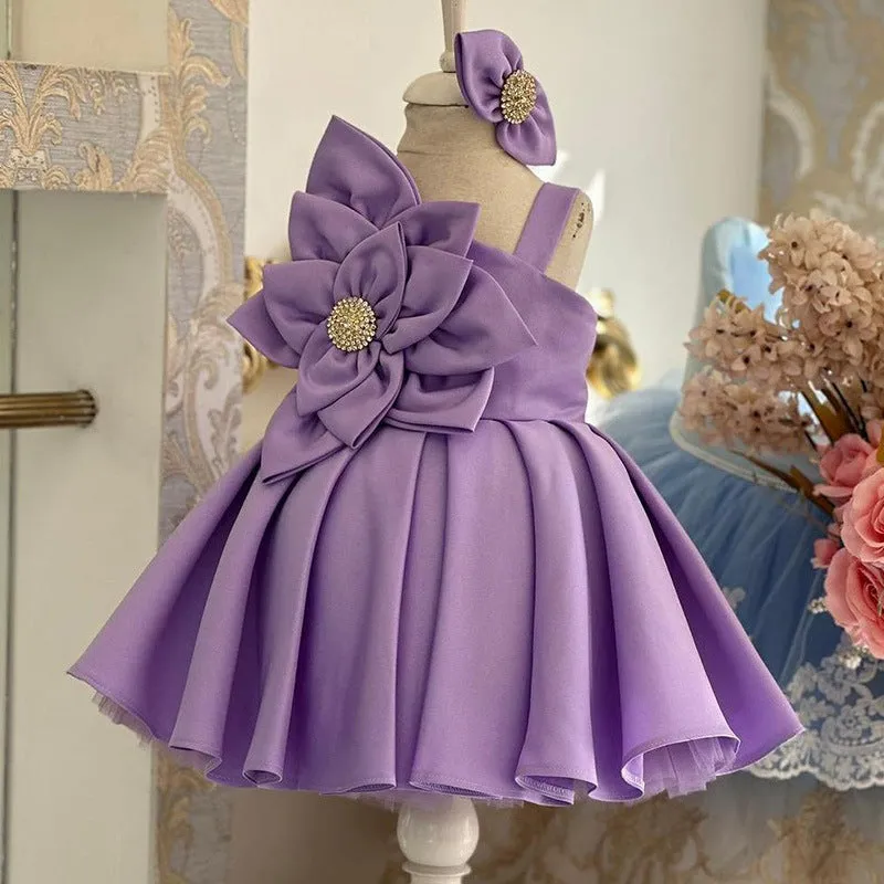 Baby birthday dress fashionable flower bow girl princess dress