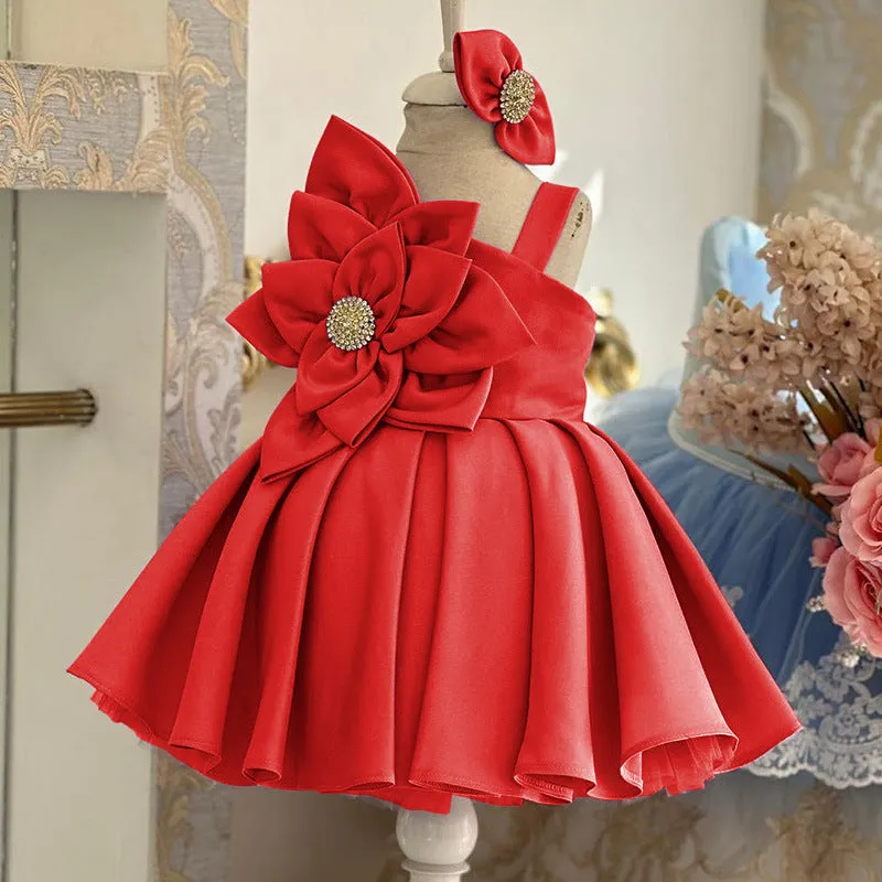 Baby birthday dress fashionable flower bow girl princess dress