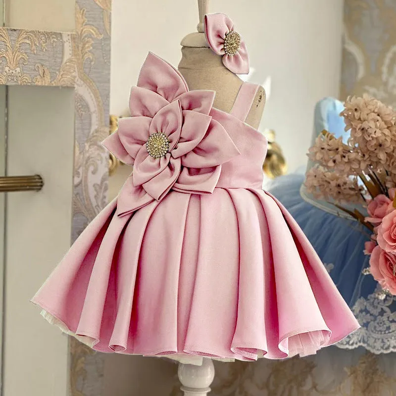 Baby birthday dress fashionable flower bow girl princess dress