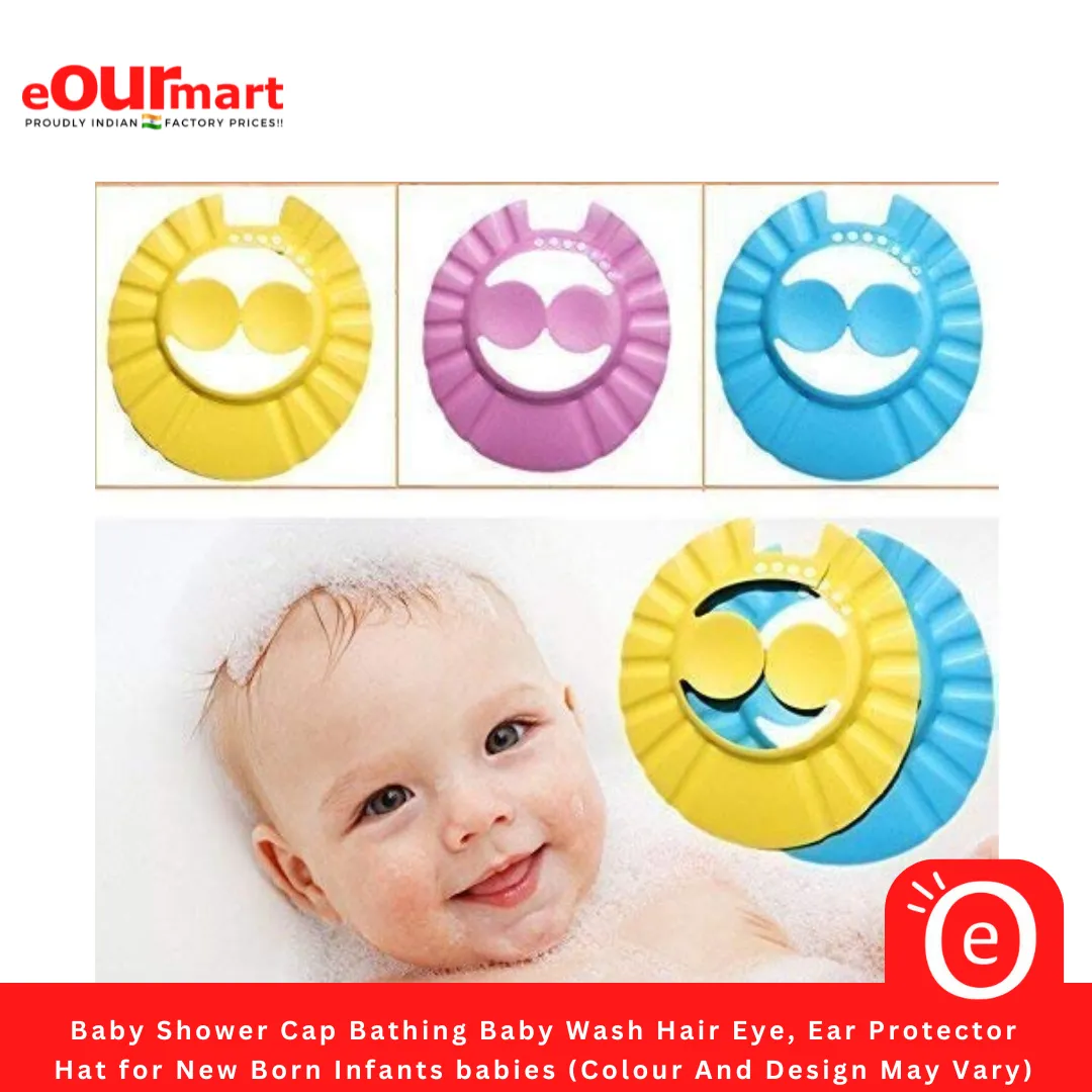 Baby Shower Bathing  Cap | Baby Wash Hair, Eye, Ear Protector Hat for New Born Infants Babies (Colour And Design May Vary)