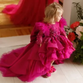 Big bow tail girl dress birthday party embroidered high end evening dress