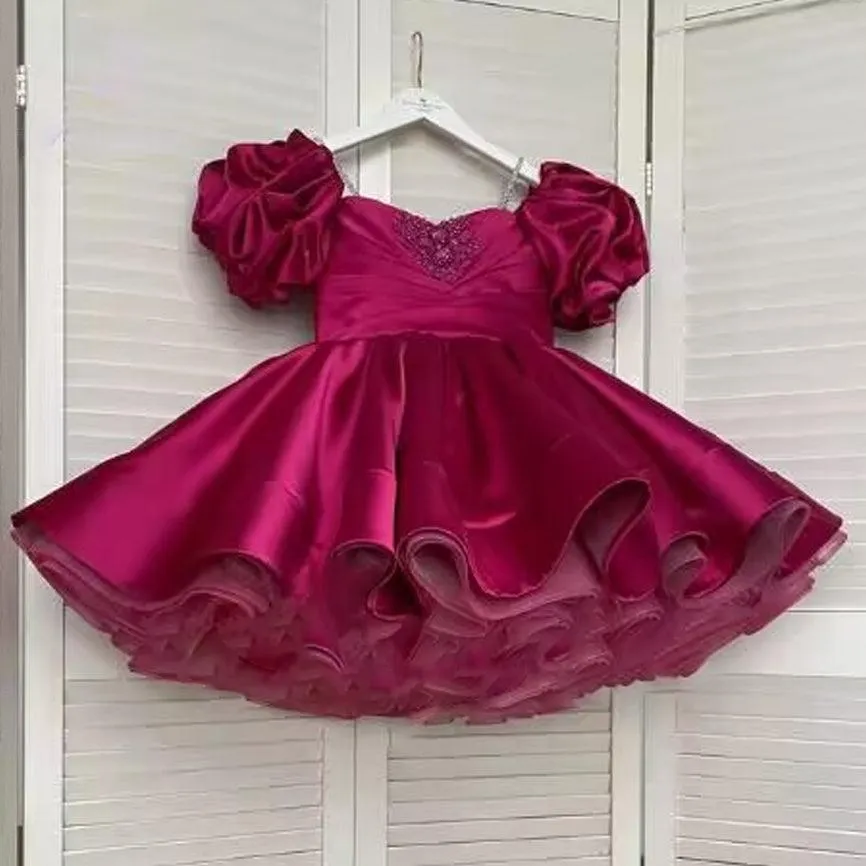 Birthday party puff sleeve girl princess dress can be customized for parent-child wear