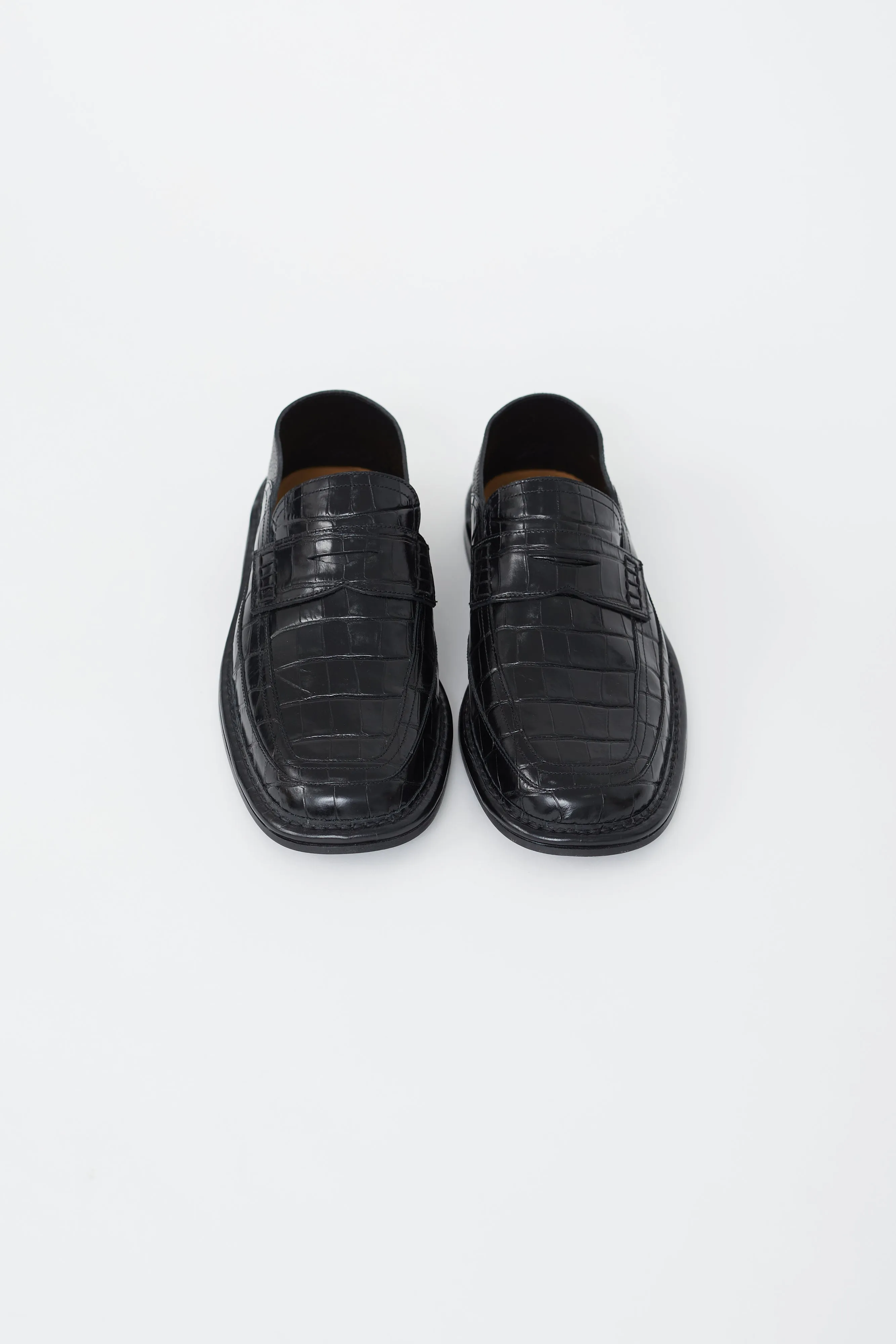 Black Embossed Leather Fold Over Loafer