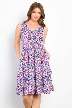 Blue Zone Planet |  Be Stage Full Size Print Wrinkle Free Ruffled Dress