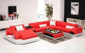 Browns Leather LED Light Sectional with Shape Chaise