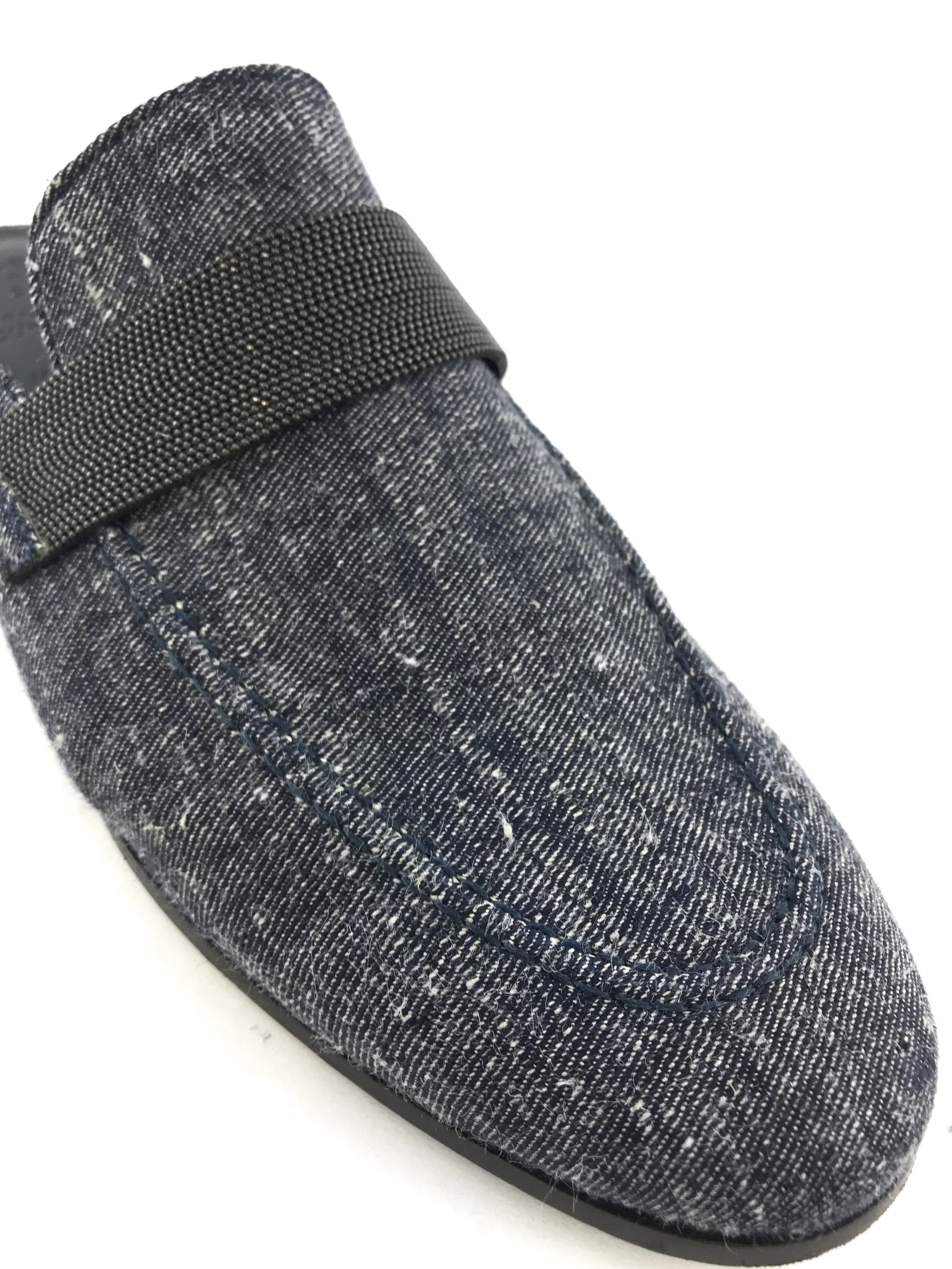 Brunello Cucinelli Monili-Beaded Denim Loafers Size 10