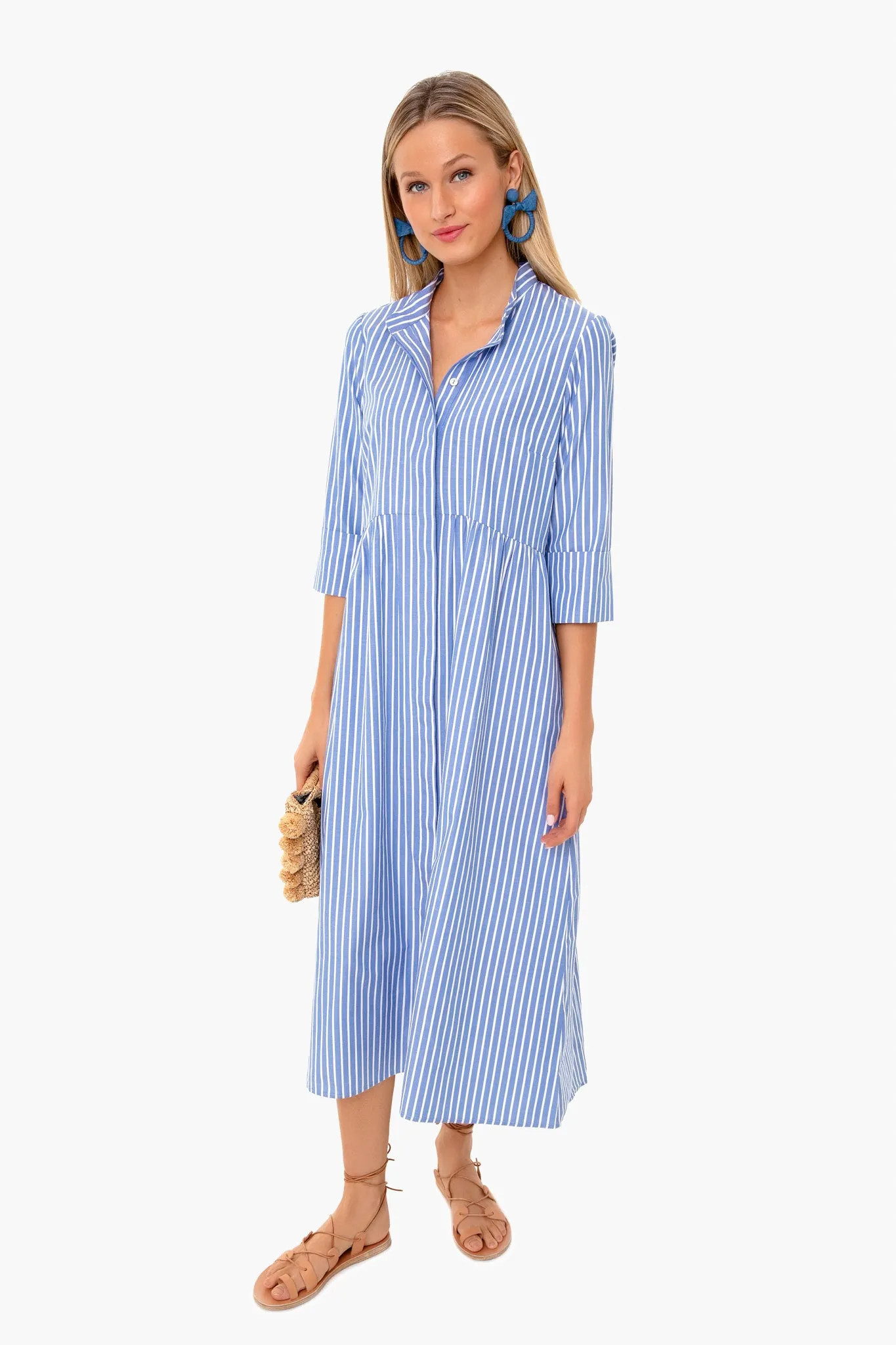 Chambray Stripe Midi Royal Shirt Dress