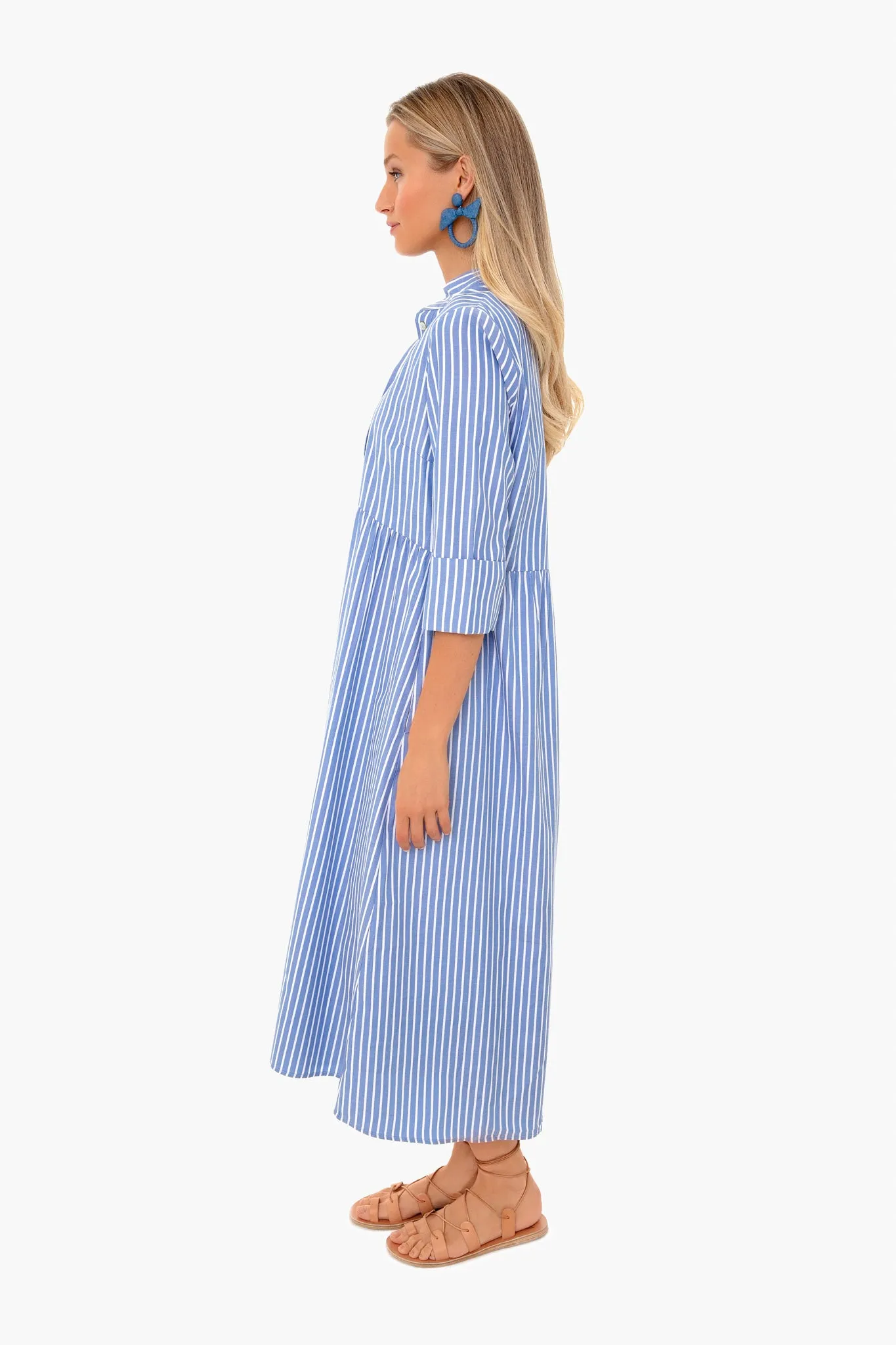 Chambray Stripe Midi Royal Shirt Dress