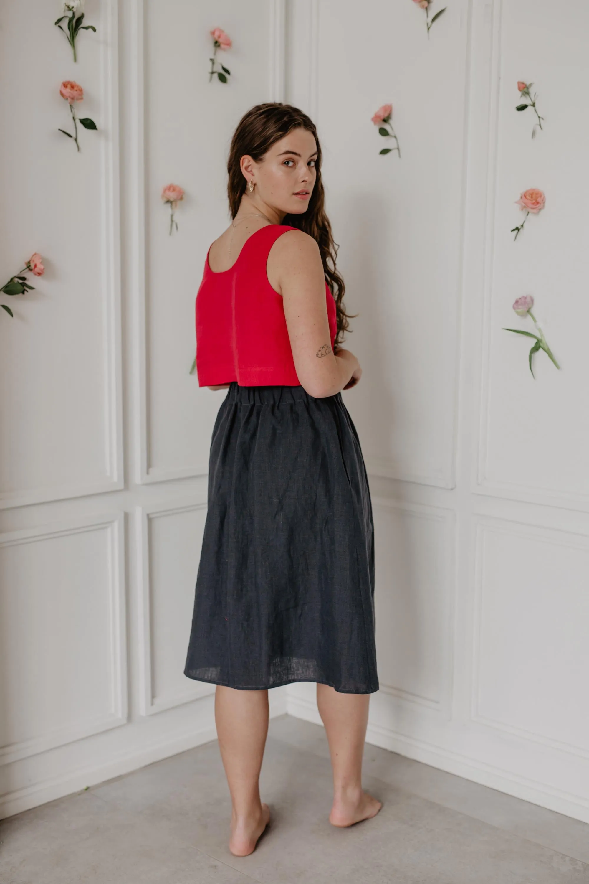 Daisy Linen Skirt With Buttons