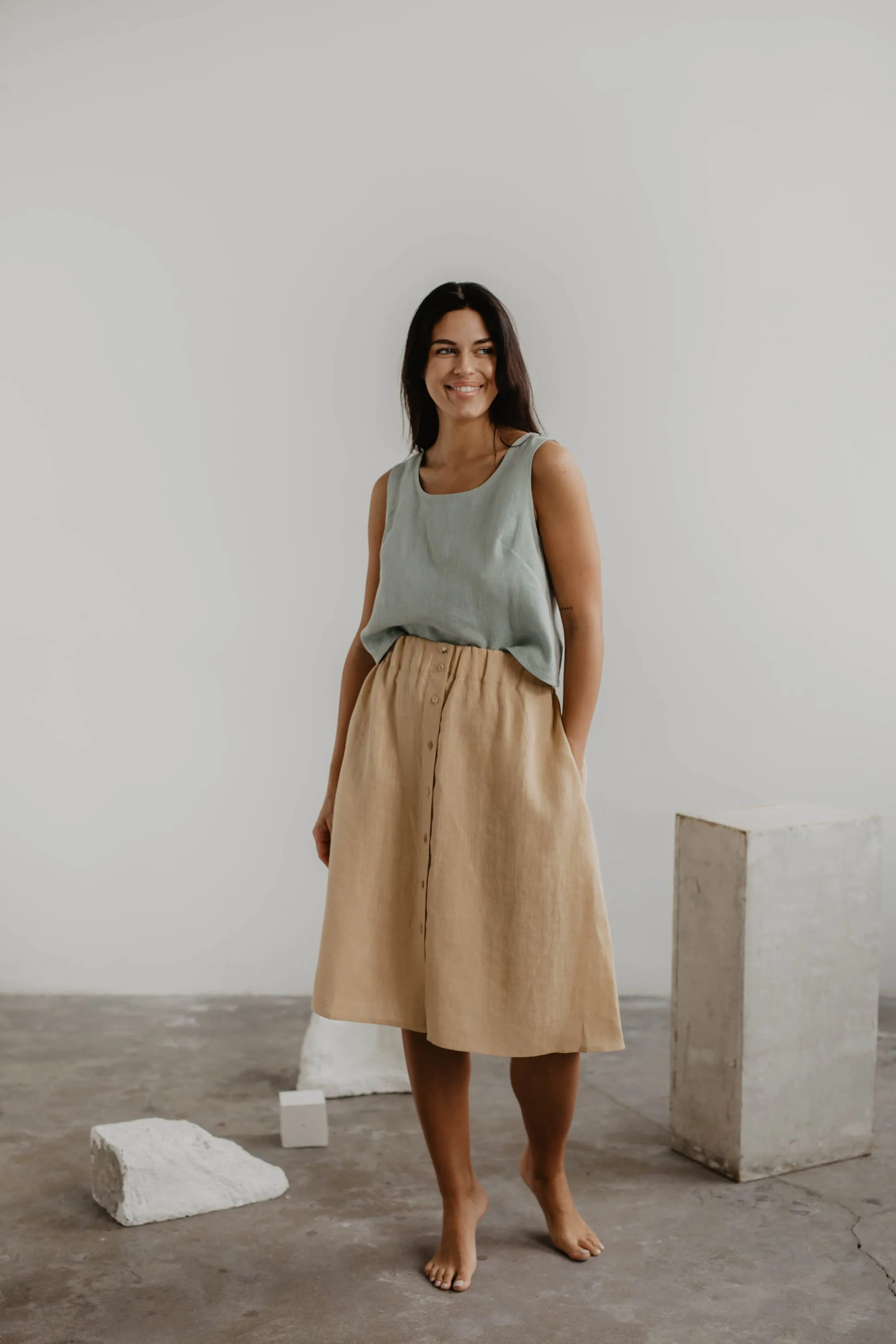 Daisy Linen Skirt With Buttons