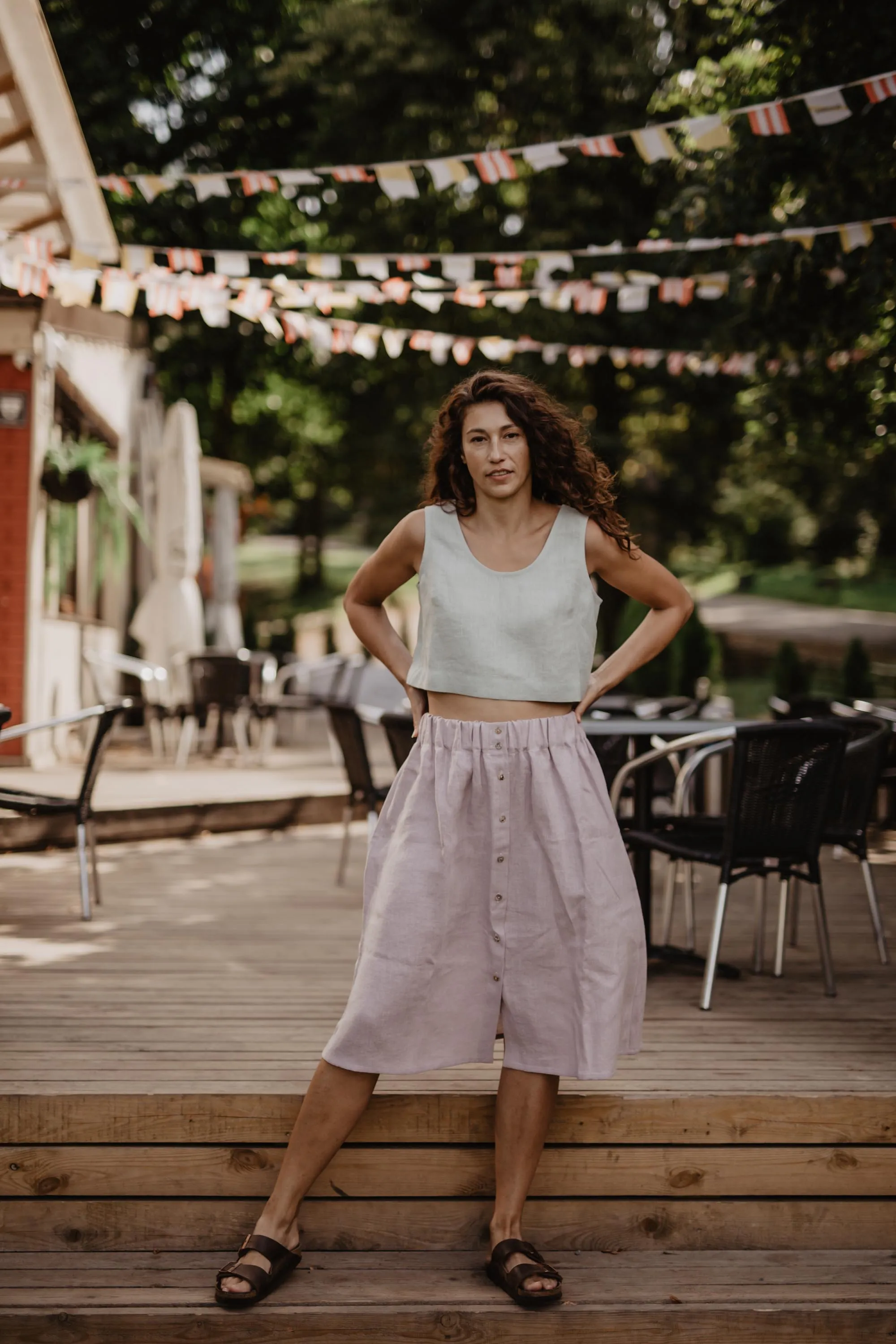 Daisy Linen Skirt With Buttons