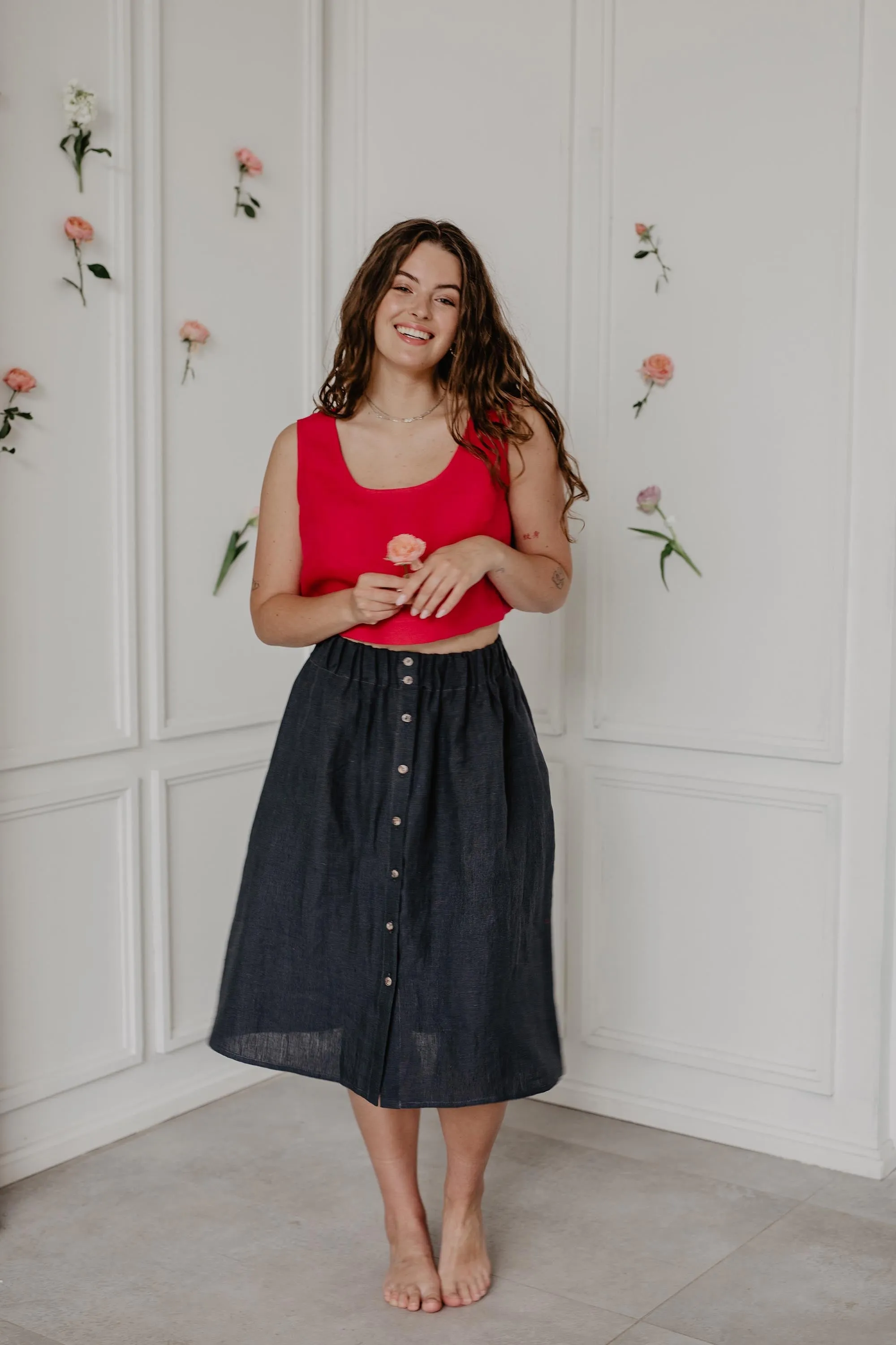 Daisy Linen Skirt With Buttons