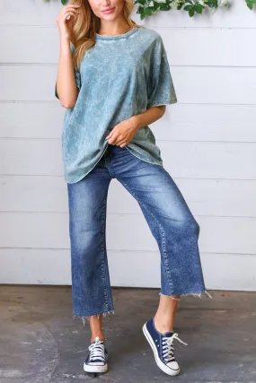 Dark Blue Raw Hem Cropped Denim Jeans