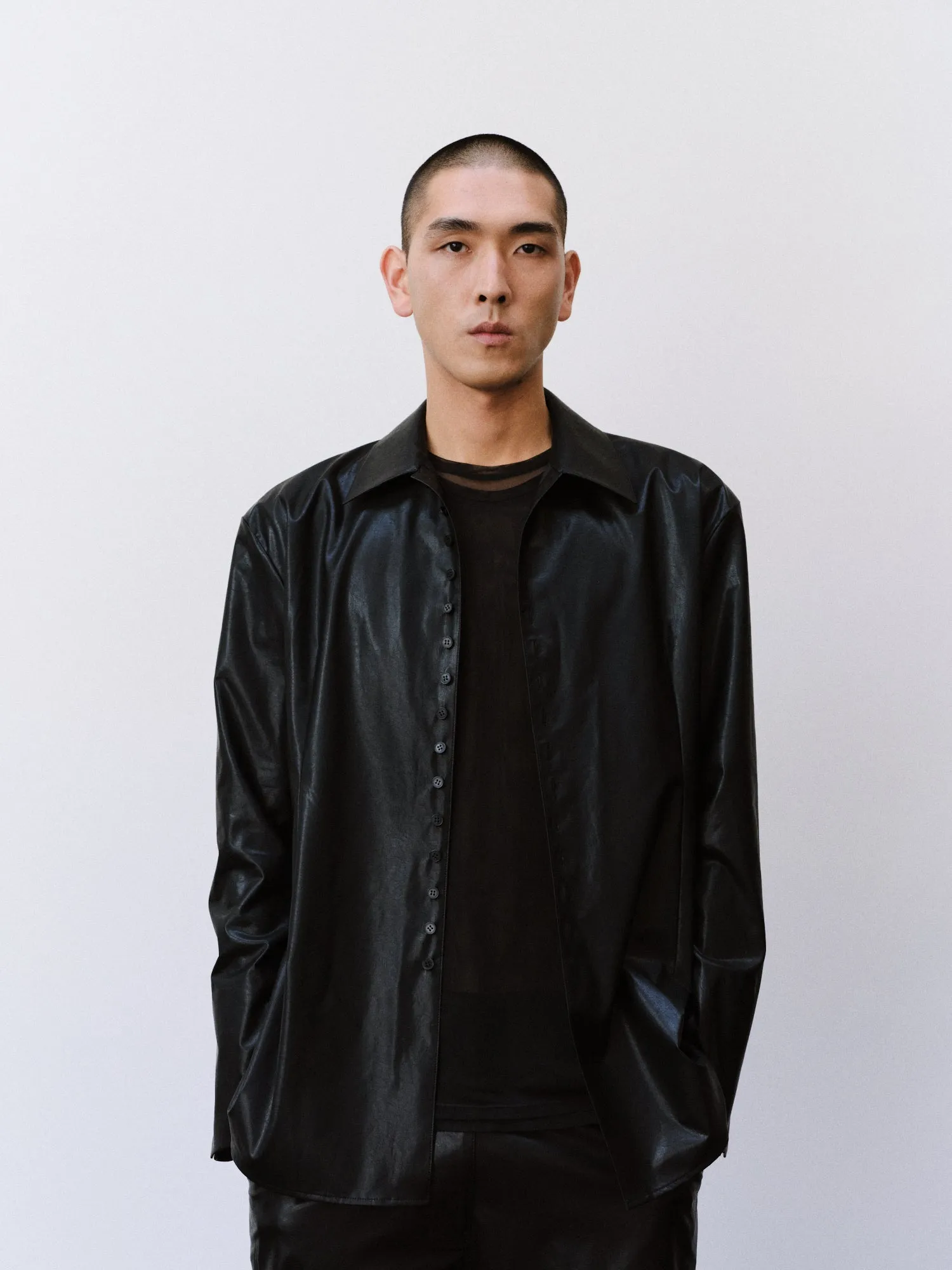 (EQUILIBRIUM) (MEN) NOAH ECO LEATHER SHIRT (BLACK)