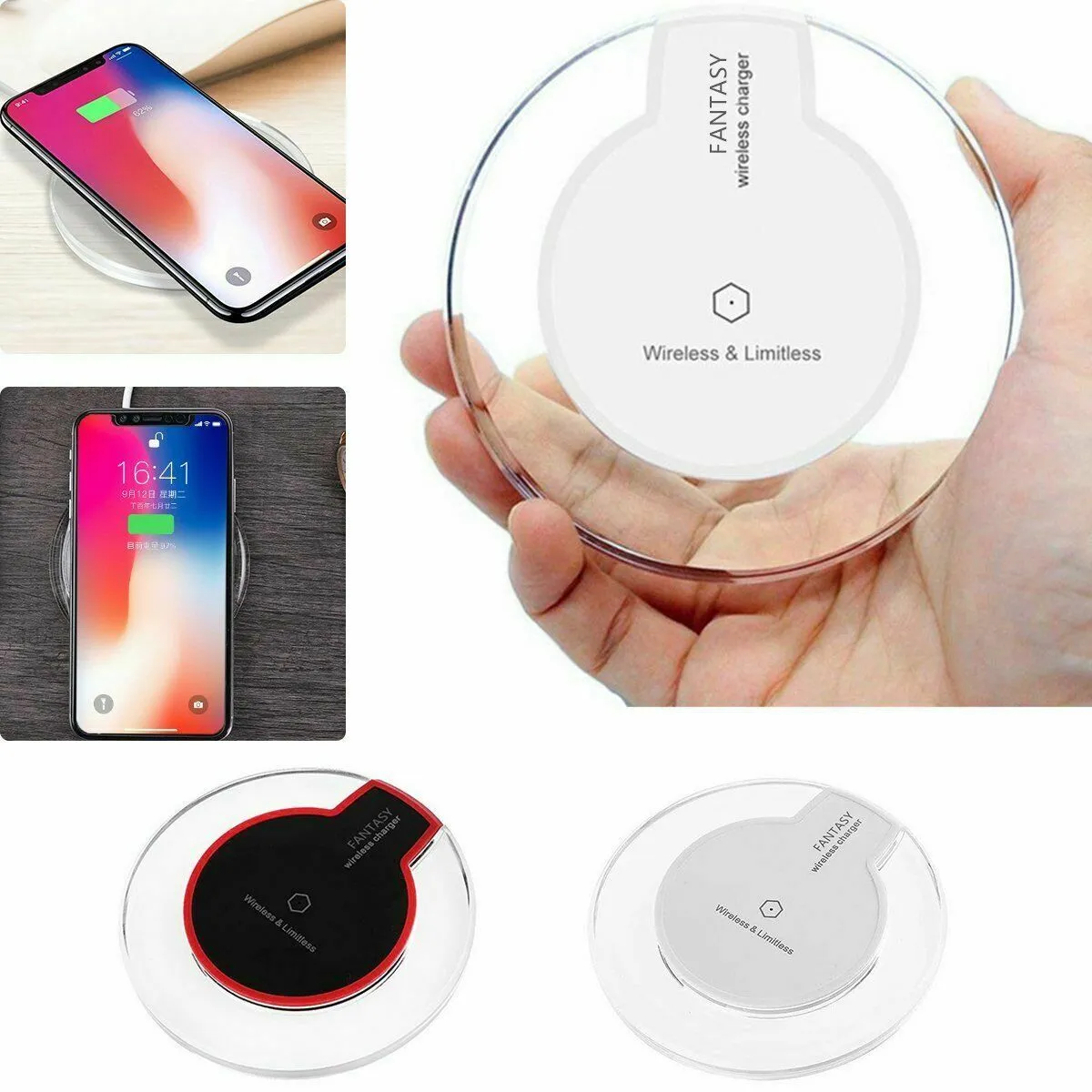 Fantasy Qi Fast Charging Crystal Pad For iPhone 8 8Plus X XS XR XS Max (White)