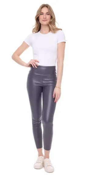 FAUX LEATHER SLIM FIT GRAPHITE PULL ON PANT