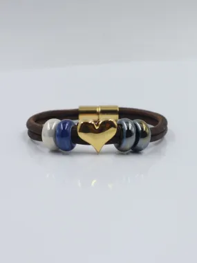 Forget Me Not - 18K Gold plated heart & Ceramic Cork Bracelet - BROWN