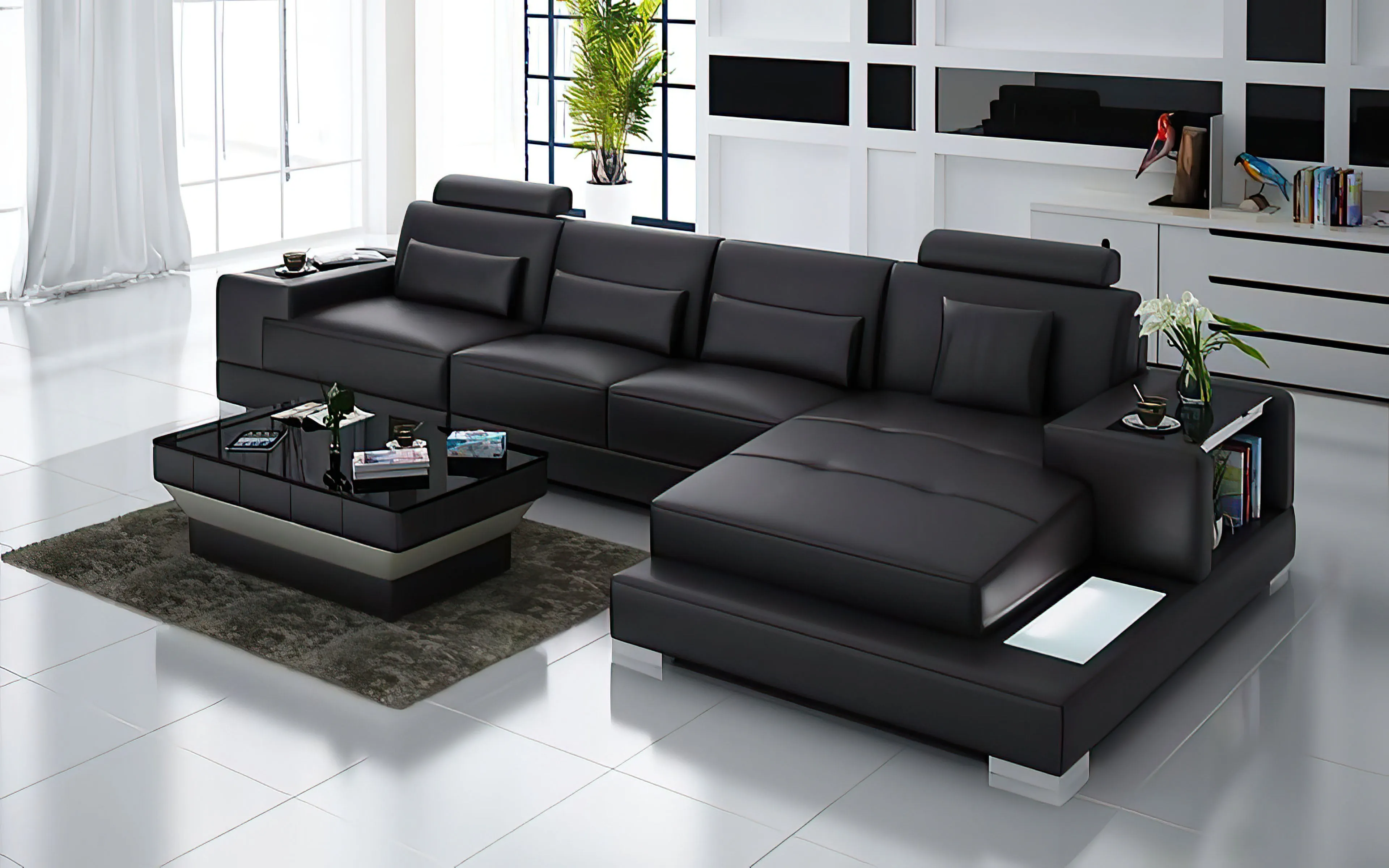 Giana Small Modern Leather Sectional with LED Light