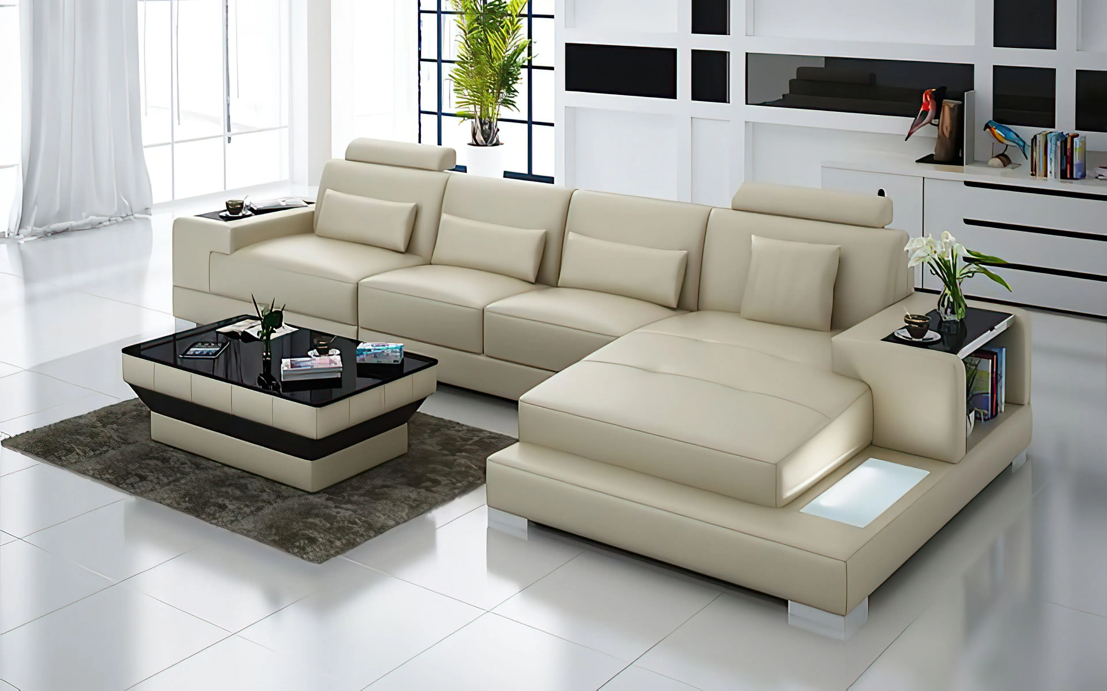 Giana Small Modern Leather Sectional with LED Light