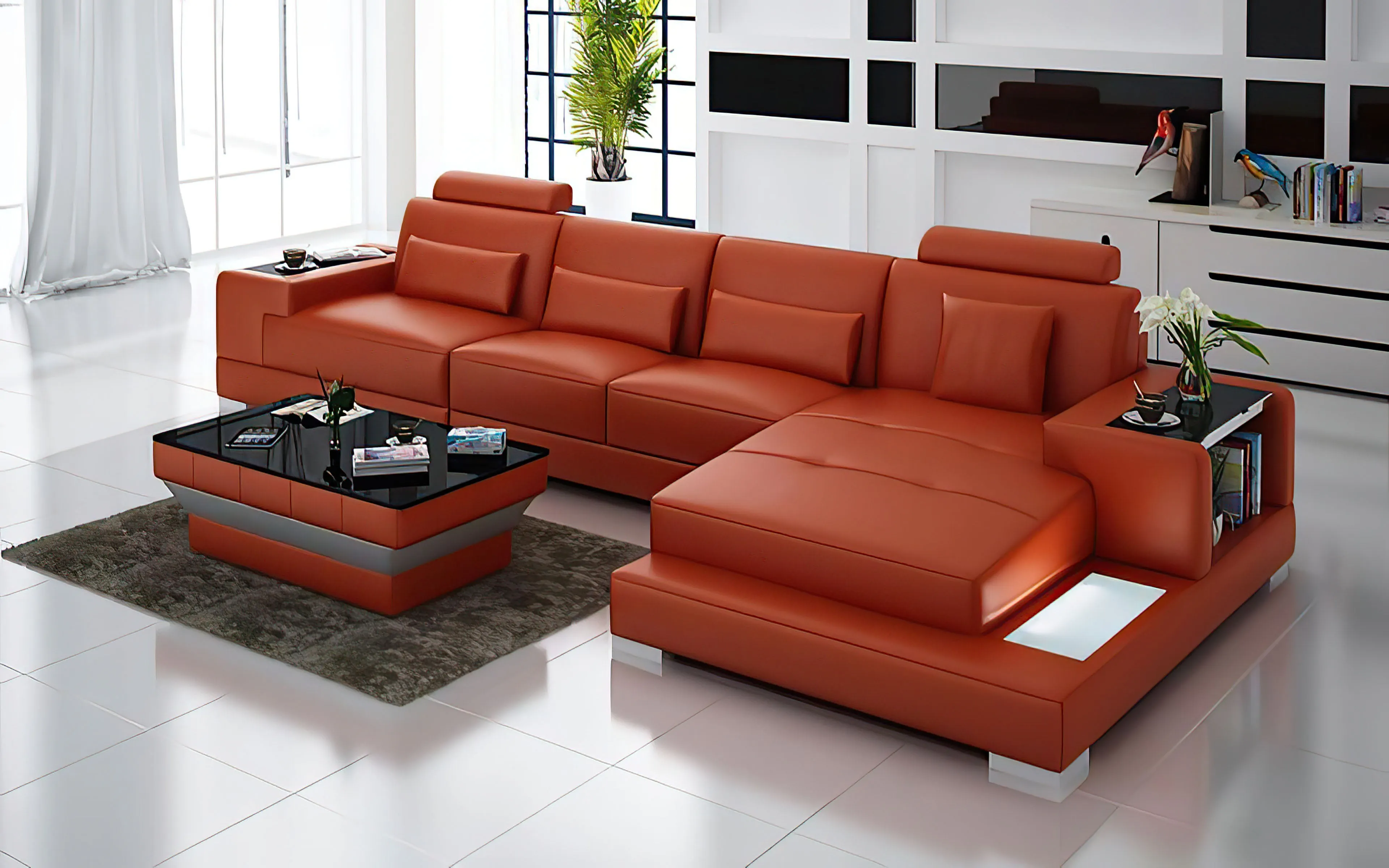 Giana Small Modern Leather Sectional with LED Light