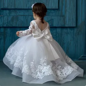 Girl Flower Girl Wedding White Long Sleeve Lace Trailing Elegant Girls Evening Dress