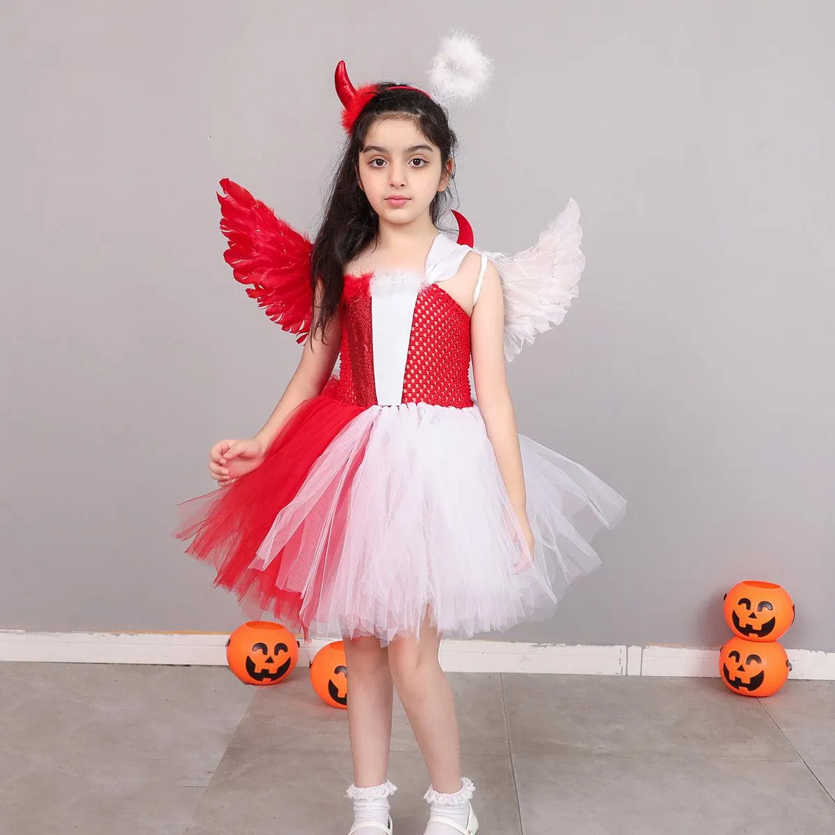 Girl Princess Dress Halloween Party Cosplay Movie Angel Dress Makeup Ball Evening Dress Wings Accessories