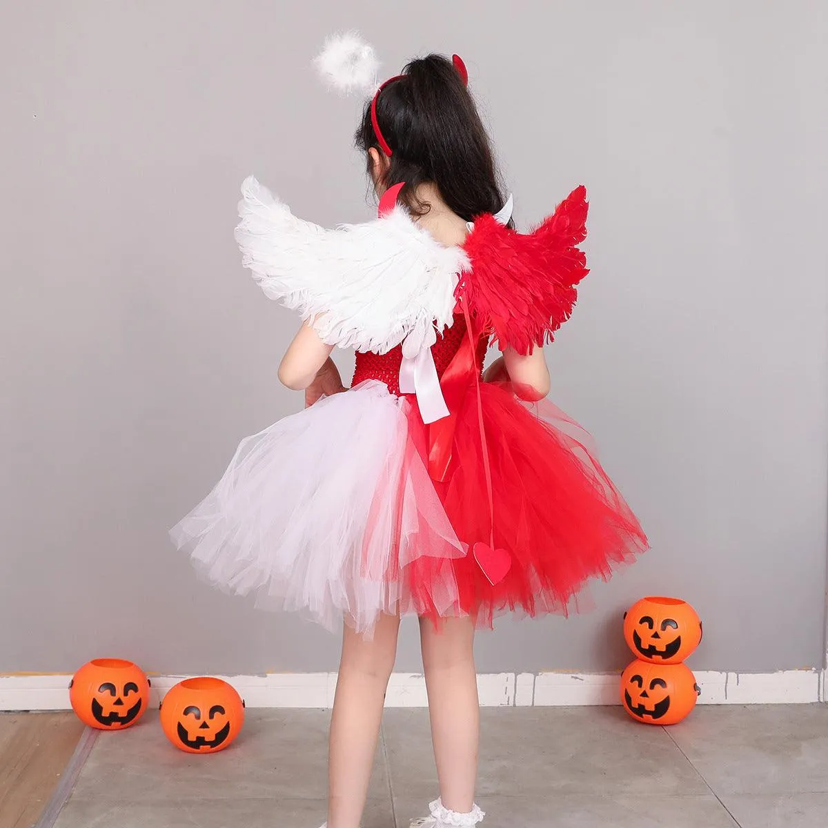 Girl Princess Dress Halloween Party Cosplay Movie Angel Dress Makeup Ball Evening Dress Wings Accessories