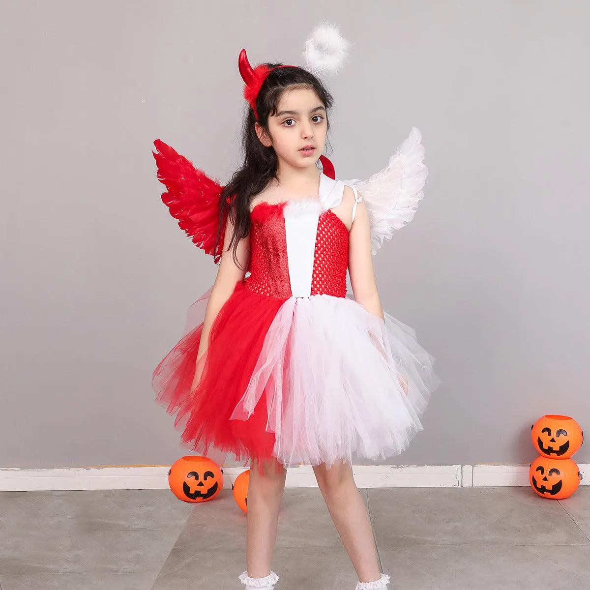 Girl Princess Dress Halloween Party Cosplay Movie Angel Dress Makeup Ball Evening Dress Wings Accessories