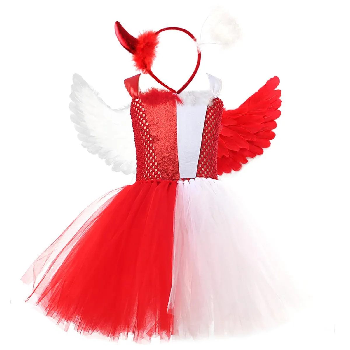 Girl Princess Dress Halloween Party Cosplay Movie Angel Dress Makeup Ball Evening Dress Wings Accessories