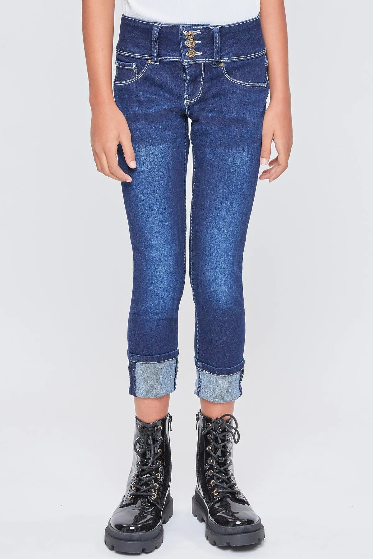 Girls Essential 3 Button Wide Cuff Skinny Jeans