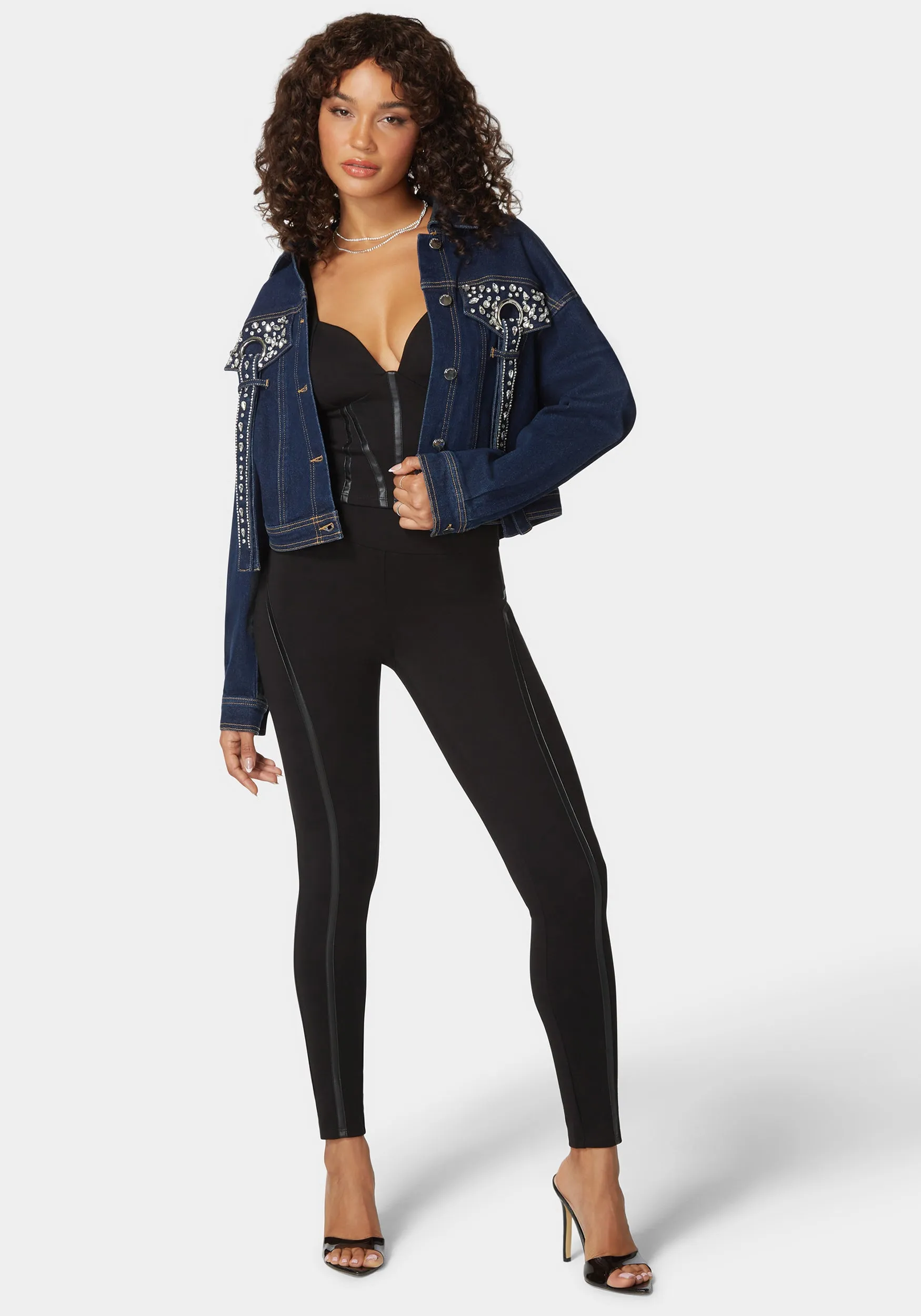 High Waist Vegan Leather Details Pdr Legging