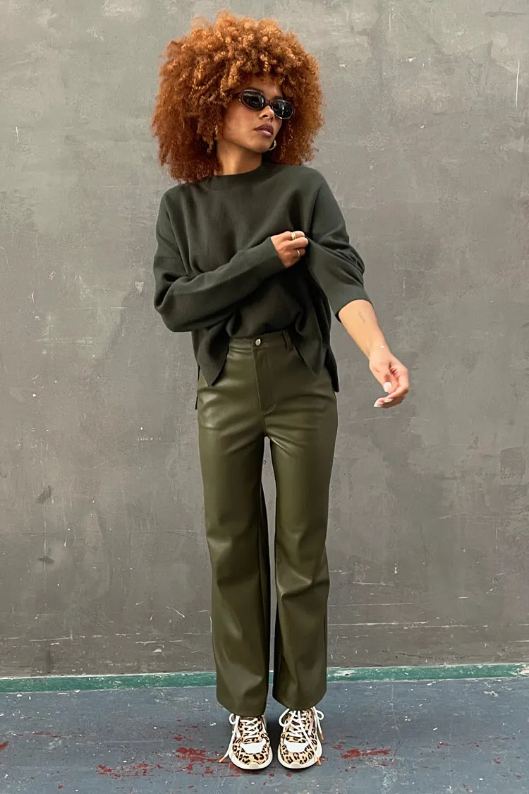 Khaki Vegan Leather Trouser