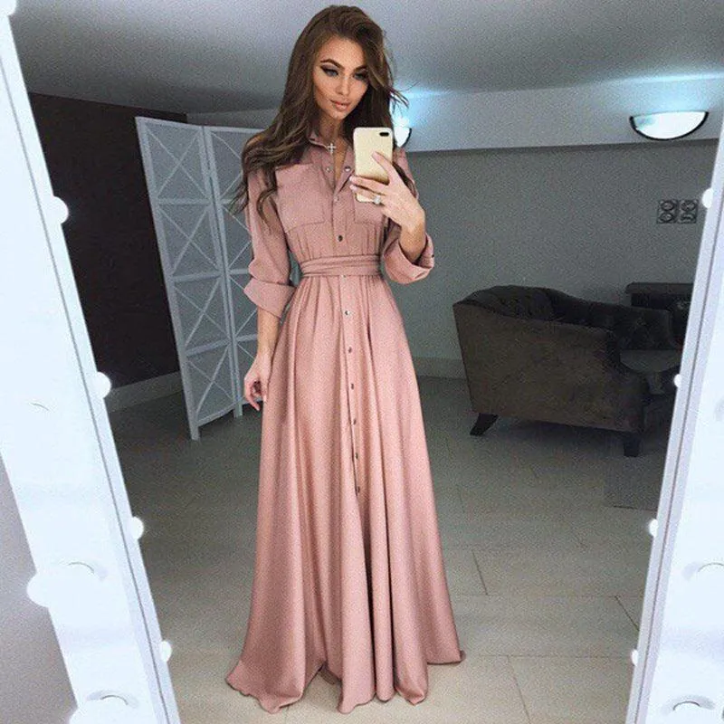 Long sleeve buttoned waist lace-up dress