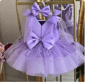 New baby birthday party long sleeve pearl fluffy girl princess dress