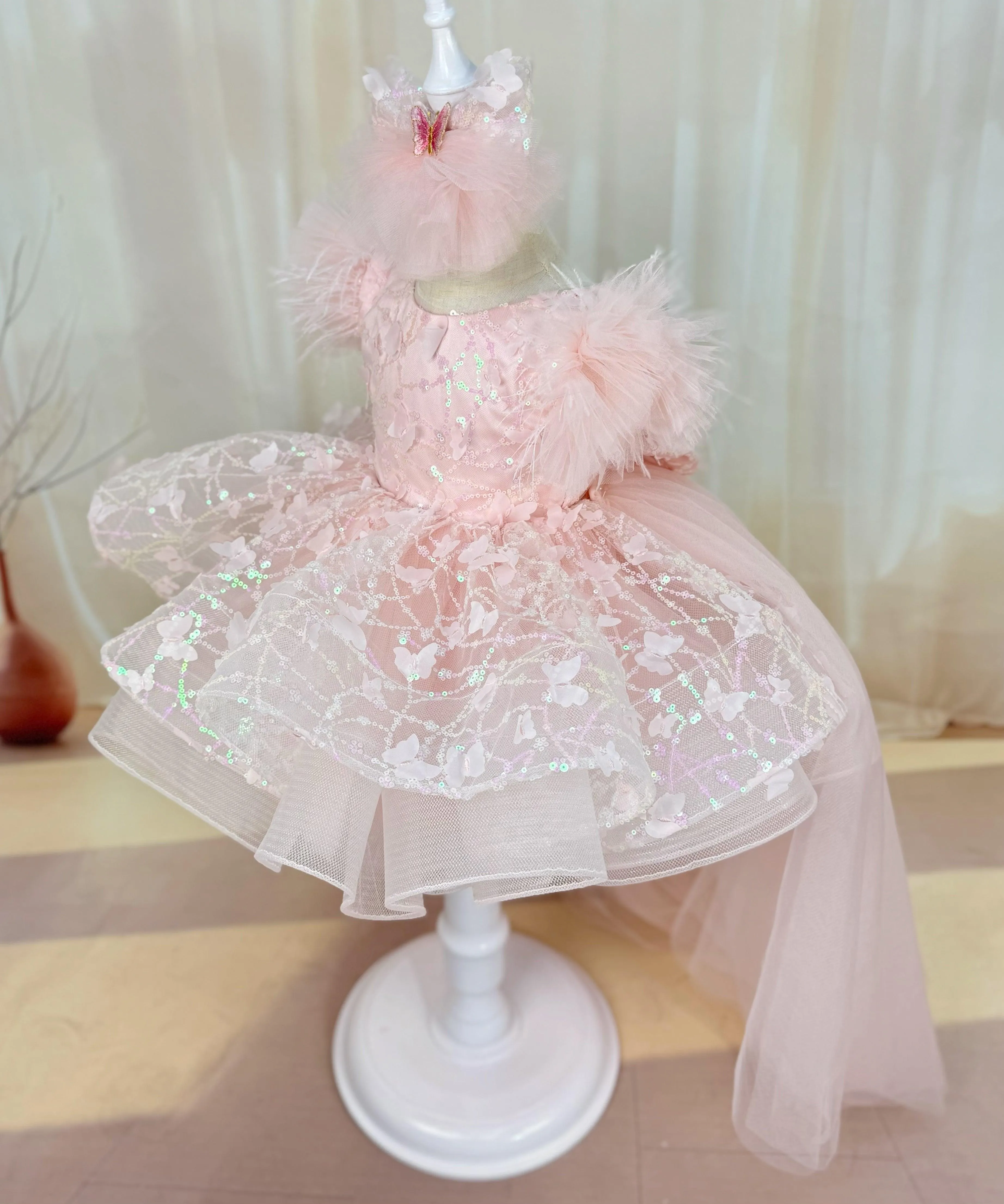 New baby birthday party sleeveless butterfly girl princess dress