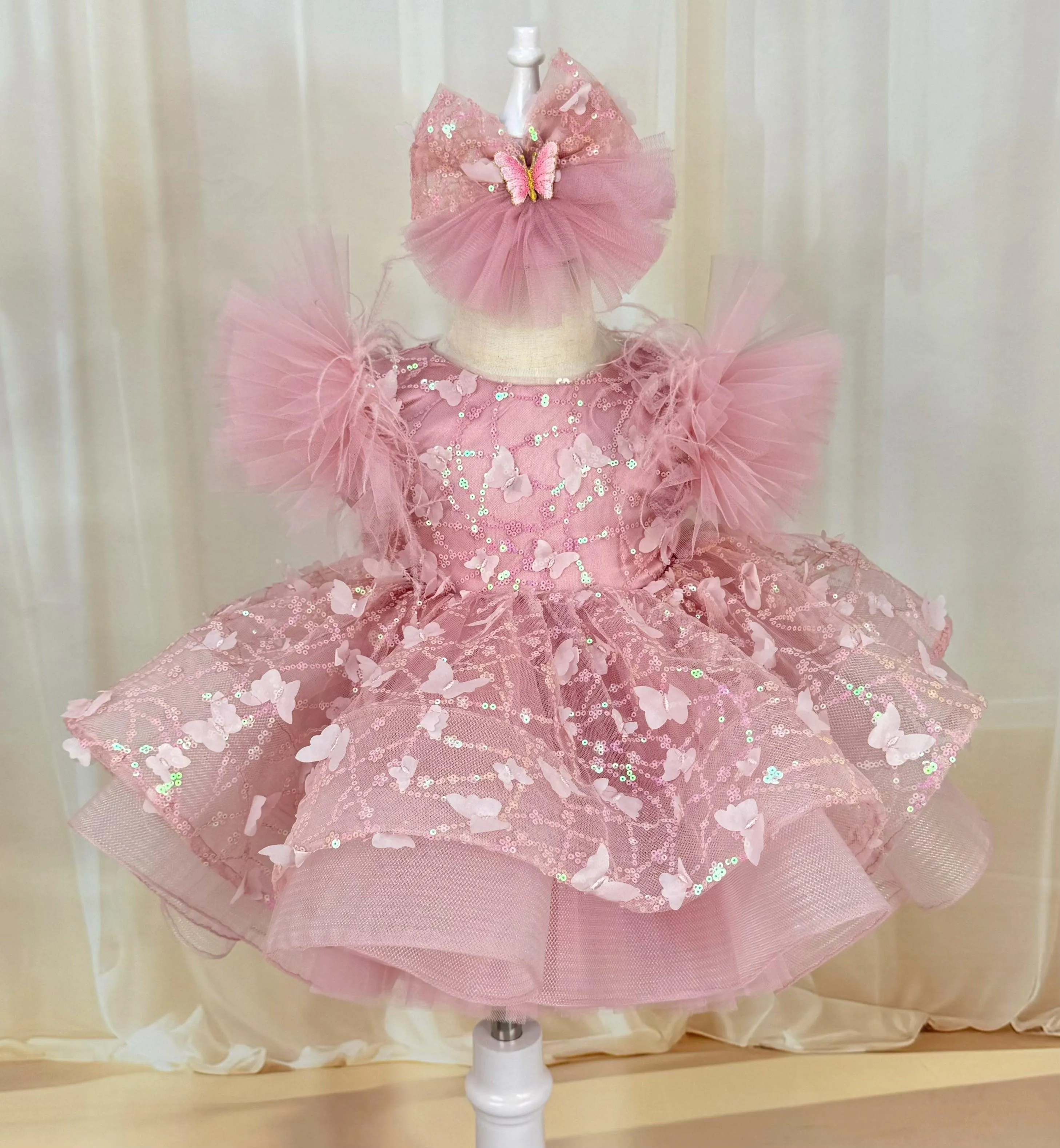 New baby birthday party sleeveless butterfly girl princess dress