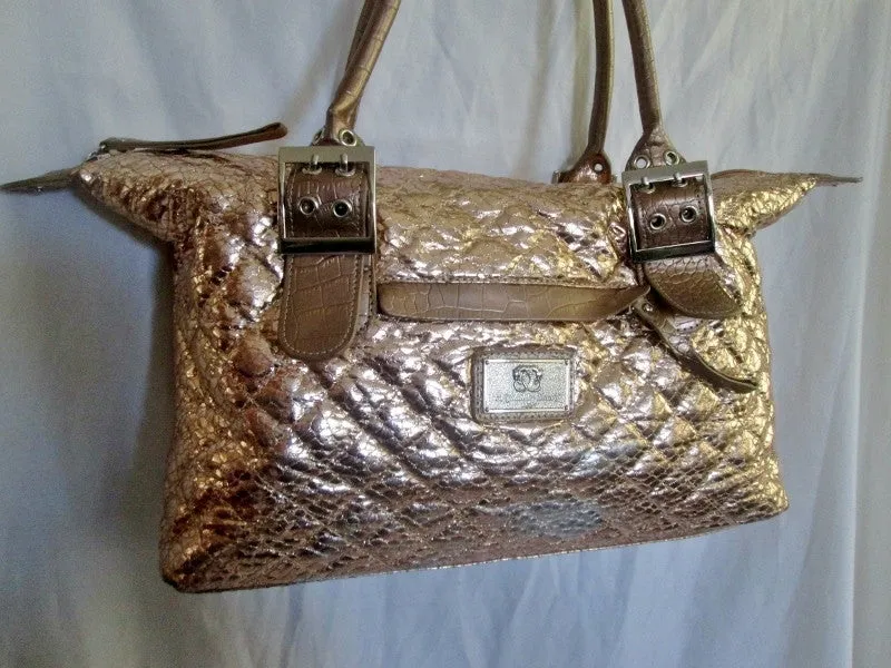 ORIGINAL BY SHARIF Vegan Toe Satchel Quilted Stitch Bag Hipster GOLD L