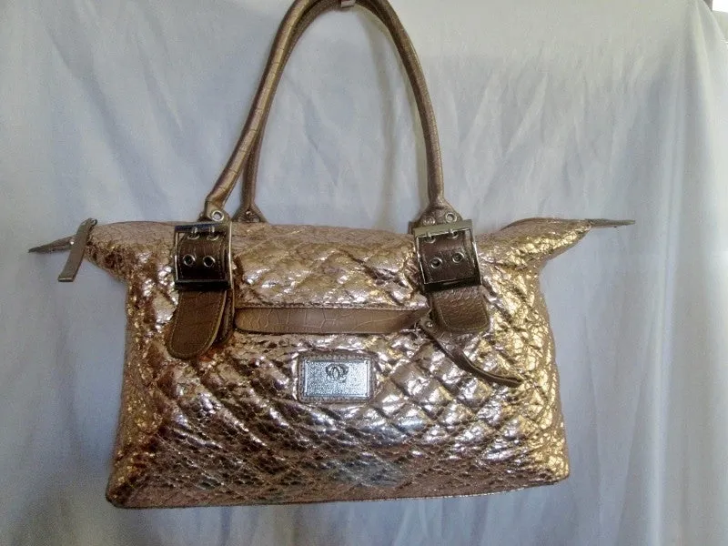 ORIGINAL BY SHARIF Vegan Toe Satchel Quilted Stitch Bag Hipster GOLD L