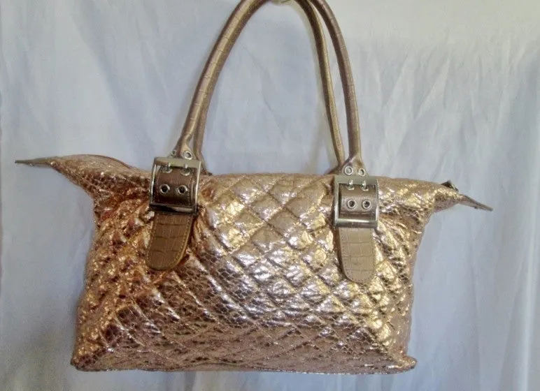 ORIGINAL BY SHARIF Vegan Toe Satchel Quilted Stitch Bag Hipster GOLD L