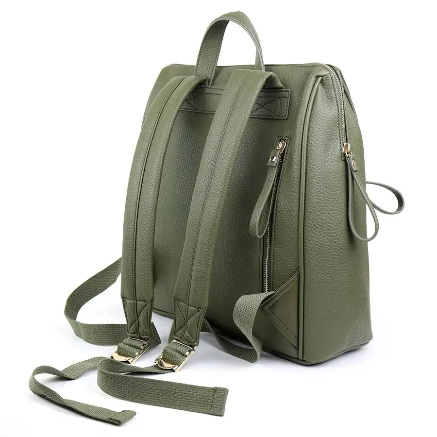 POM Olive Green Vegan Leather Classic Zip Backpack