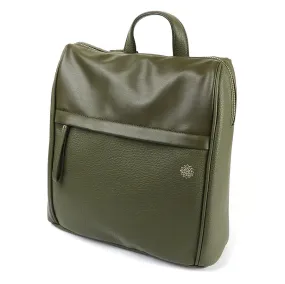 POM Olive Green Vegan Leather Classic Zip Backpack