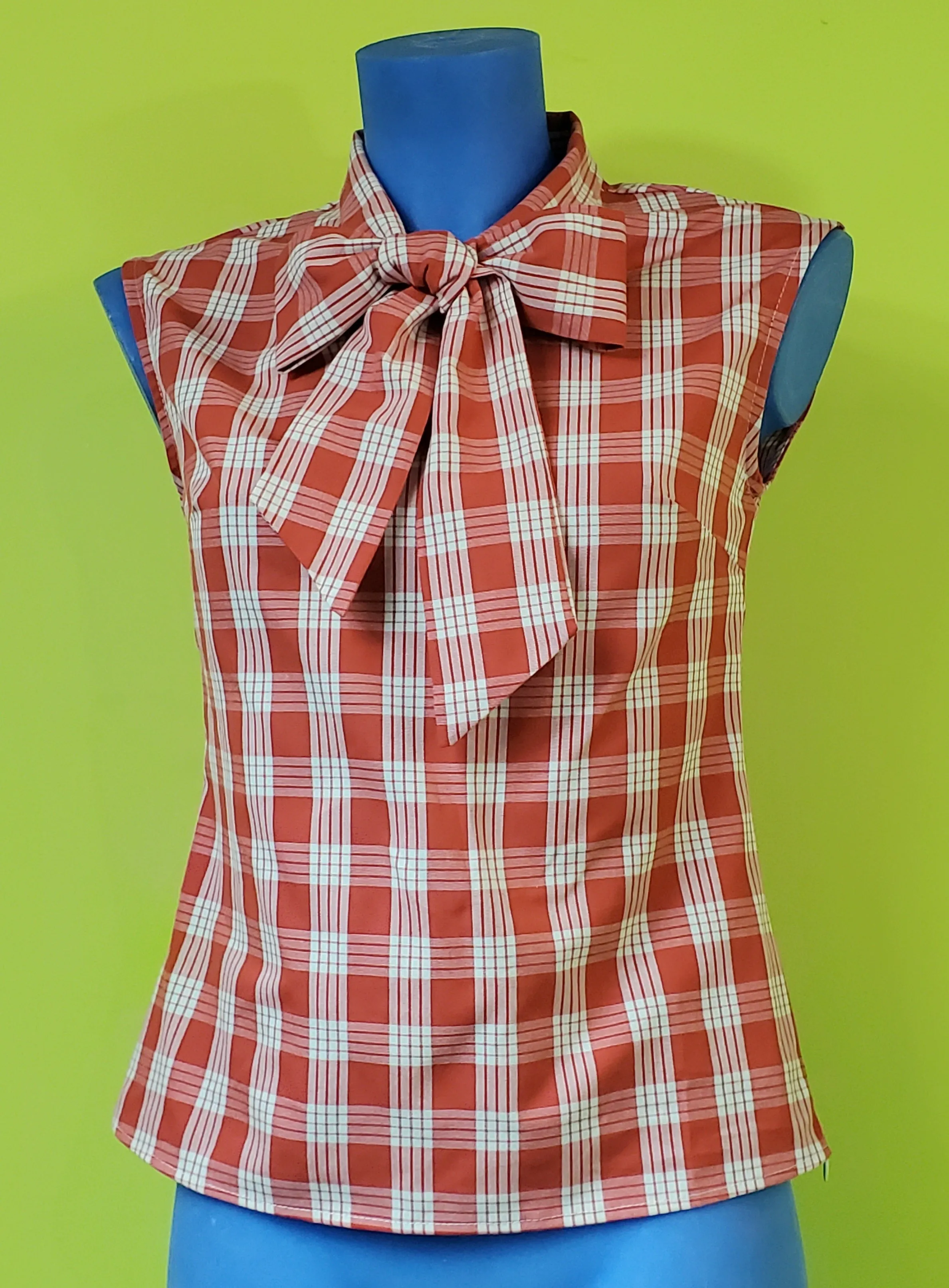 Red Plaid Sleeveless Tie-Neck Top by Retrolicious