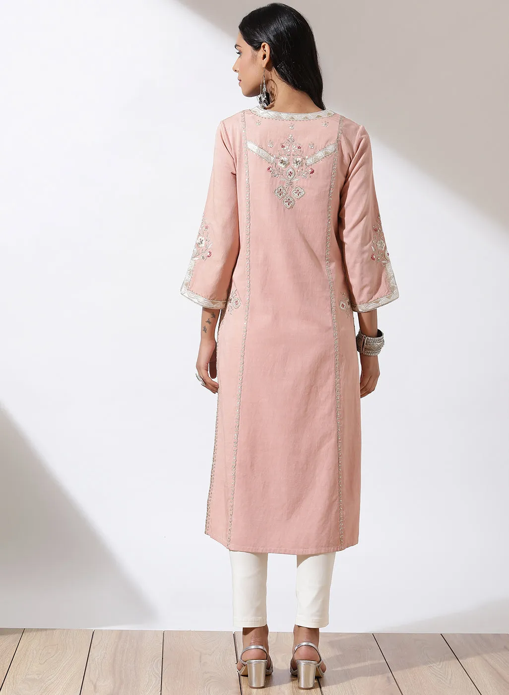 Rose Pink Phool Collection Kurta with Floral Embroidery