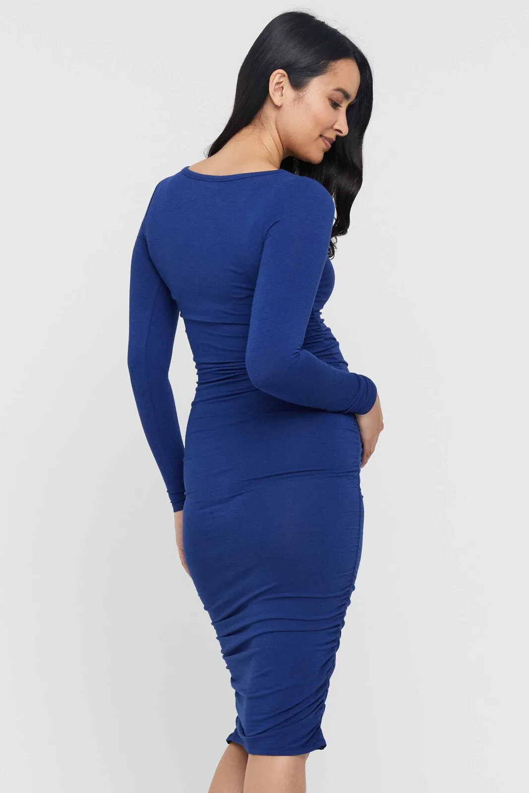 Selenas Elegant Blue Maternity Dress - Comfortable Fit for Expecting Mothers