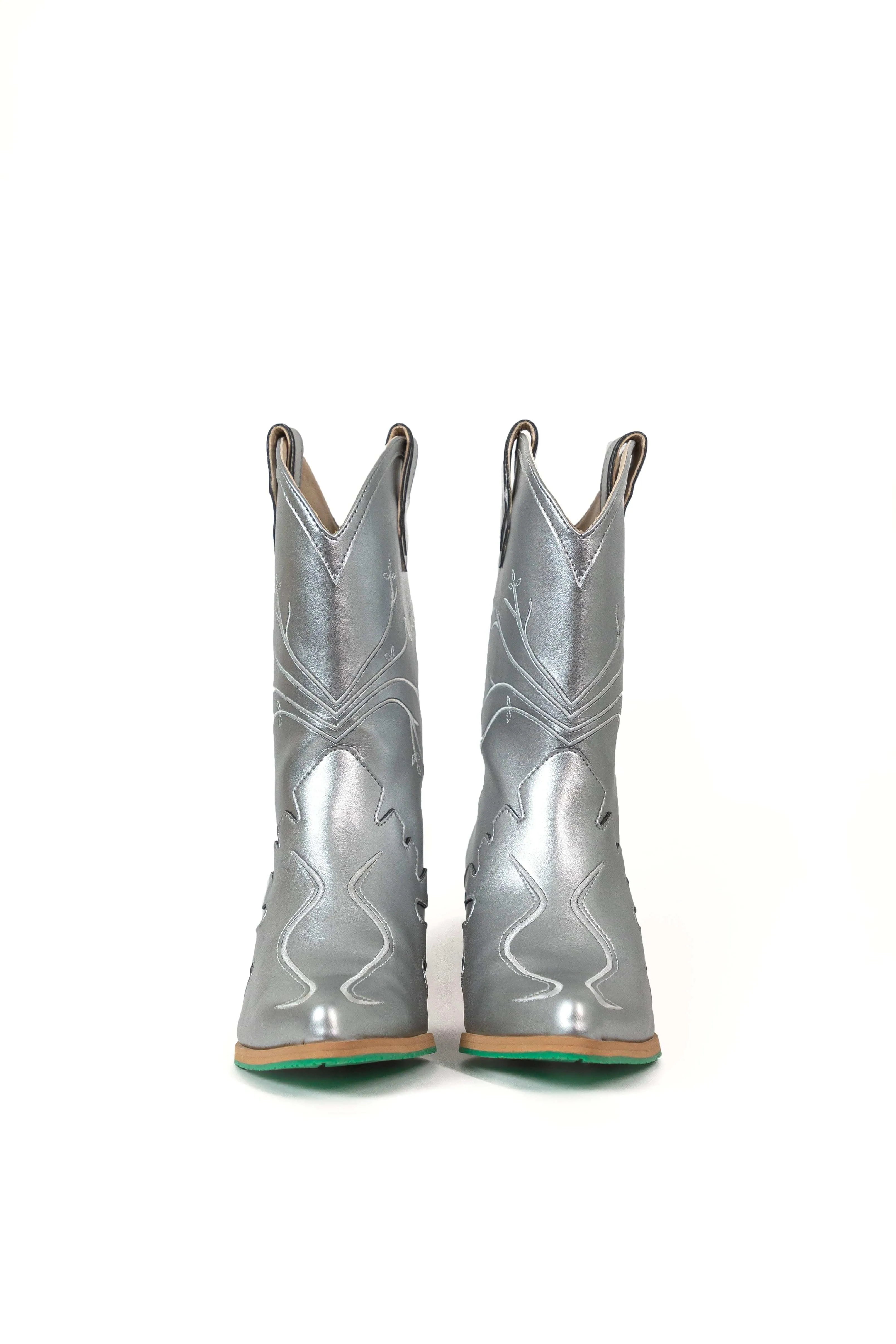 Sofie Vegan Apple Leather Cowboy Boots | Silver