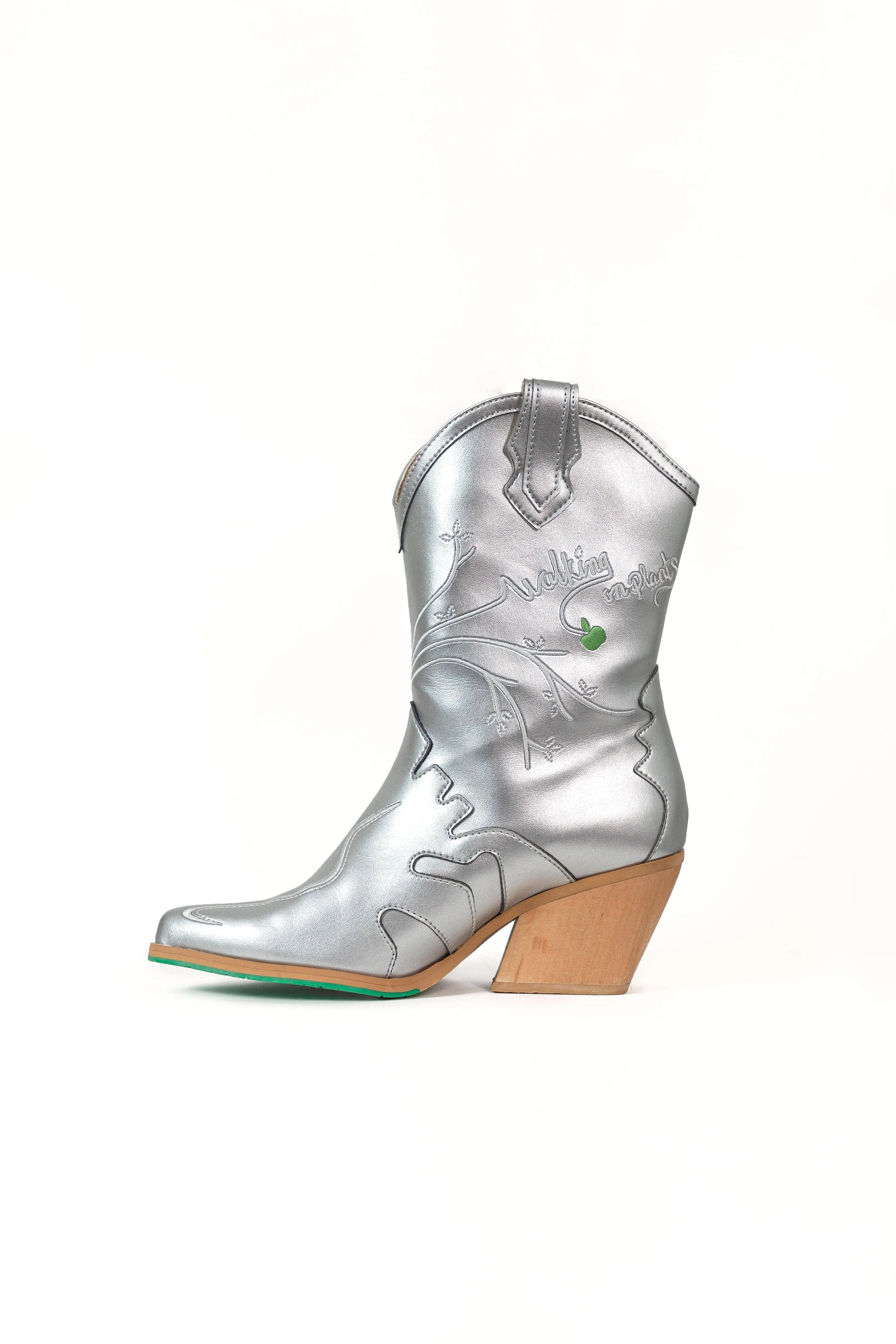 Sofie Vegan Apple Leather Cowboy Boots | Silver