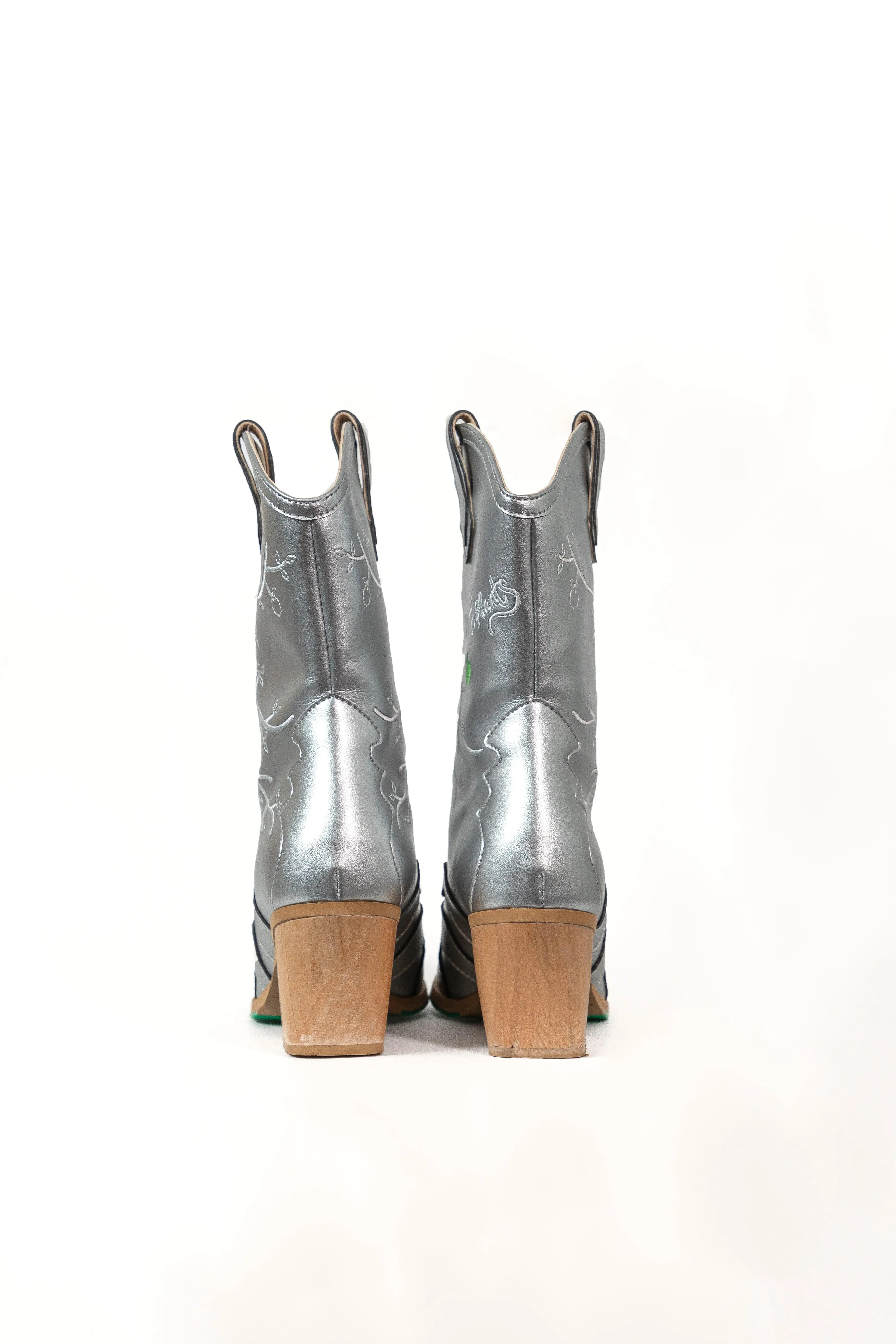 Sofie Vegan Apple Leather Cowboy Boots | Silver